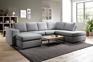 Memphis 4-seters Høyrevendt U-formet Sofa med Divan og Sjeselong i Stoff - Grå - Møbler - Sofaer - U-sofa