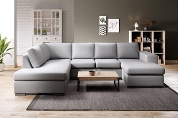 Memphis 4-seters Venstrevendt U-formet Sofa med Divan og Sjeselong i Stoff - Grå - Møbler - Sofaer - U-sofa