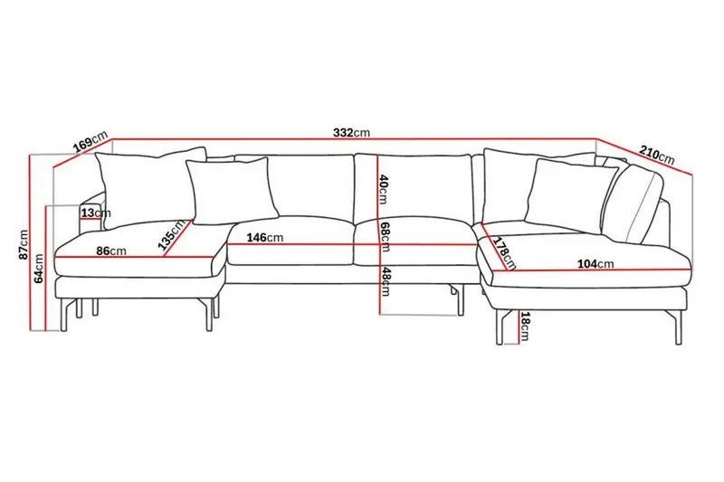 Menard 4-seters Høyrevendt Stor U-formet Dyp Sofa med Divan og Sjeselong i Manchester - Beige - Møbler - Sofaer - U-sofa