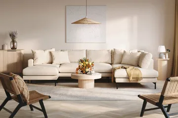Menard 4-seters Høyrevendt Stor U-formet Dyp Sofa med Divan og Sjeselong i Manchester - Beige - Møbler - Sofaer - U-sofa