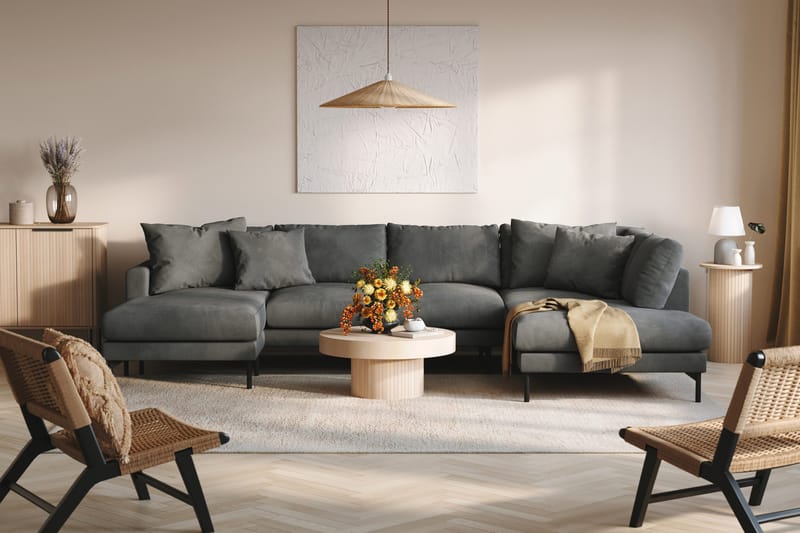 Menard 4-seters Høyrevendt Stor U-formet Dyp Sofa med Divan og Sjeselong i Manchester - Grå - Møbler - Sofaer - U-sofa