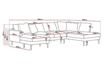 Menard 4-seters Høyrevendt Stor U-formet Dyp Sofa med Divan og Sjeselong i Manchester - Grå - Møbler - Sofaer - U-sofa