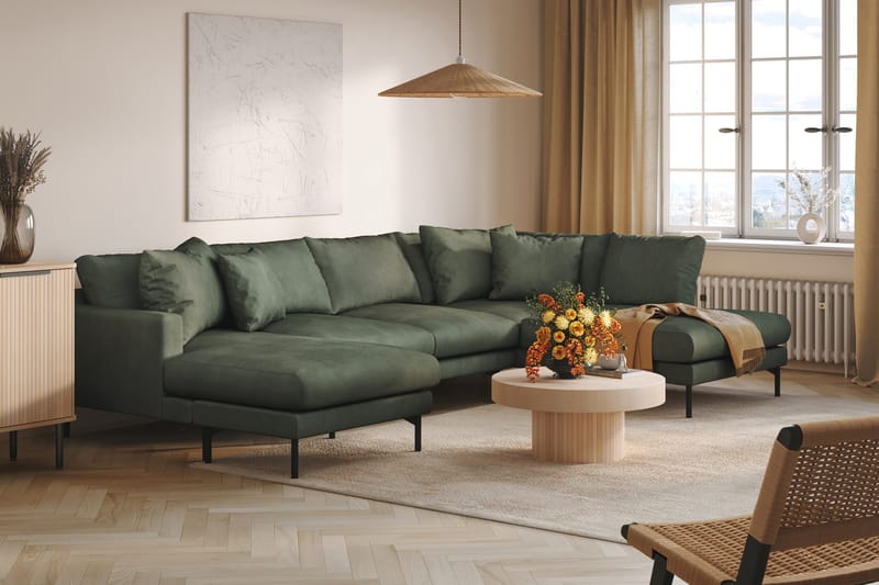 Menard 4-seters Høyrevendt Stor U-formet Dyp Sofa med Divan og Sjeselong i Manchester - Grønn - Møbler - Sofaer - U-sofa