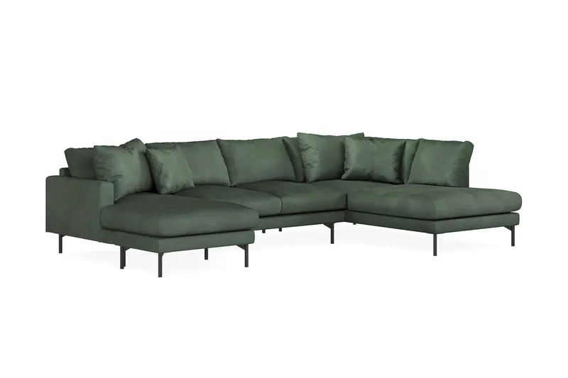 Menard 4-seters Høyrevendt Stor U-formet Dyp Sofa med Divan og Sjeselong i Manchester - Grønn - Møbler - Sofaer - U-sofa