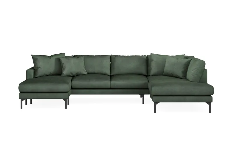 Menard 4-seters Høyrevendt Stor U-formet Dyp Sofa med Divan og Sjeselong i Manchester - Grønn - Møbler - Sofaer - U-sofa
