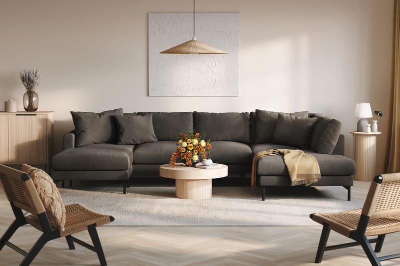 Menard 4-seters Høyrevendt Stor U-formet Dyp Sofa med Divan og Sjeselong i Manchester - Mørk grå - Møbler - Sofaer - U-sofa