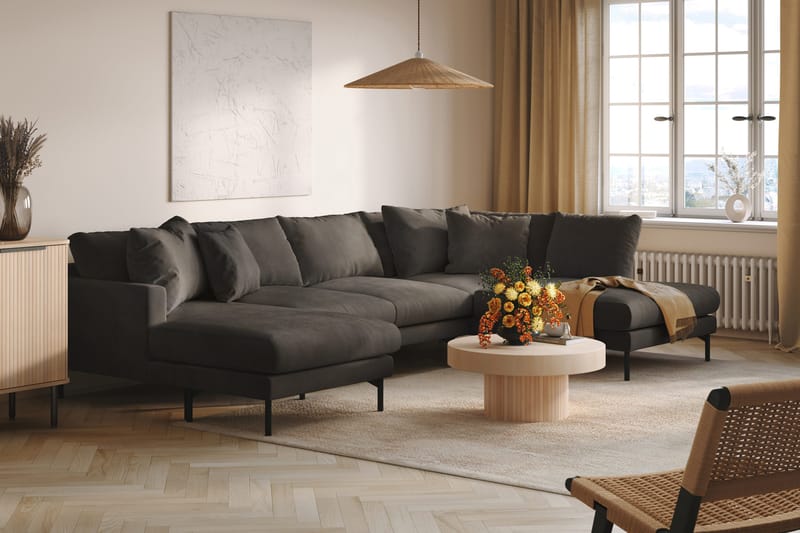 Menard 4-seters Høyrevendt Stor U-formet Dyp Sofa med Divan og Sjeselong i Manchester - Mørk grå - Møbler - Sofaer - U-sofa