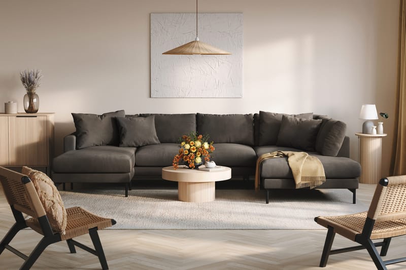 Menard 4-seters Høyrevendt Stor U-formet Dyp Sofa med Divan og Sjeselong i Manchester - Mørk grå - Møbler - Sofaer - U-sofa
