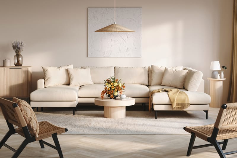 Menard 4-seters Høyrevendt U-formet Sofa med Divan og Sjeselong i Manchester - Beige - Møbler - Sofaer - U-sofa