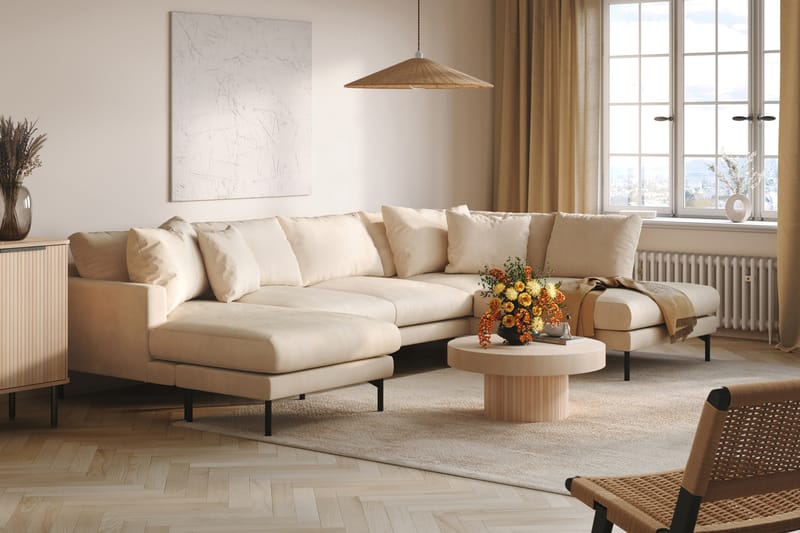 Menard 4-seters Høyrevendt U-formet Sofa med Divan og Sjeselong i Manchester - Beige - Møbler - Sofaer - U-sofa
