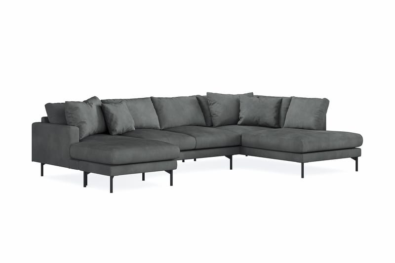 Menard 4-seters Høyrevendt U-formet Sofa med Divan og Sjeselong i Manchester - Grå - Møbler - Sofaer - U-sofa
