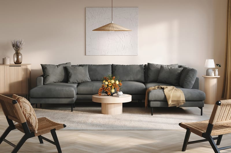 Menard 4-seters Høyrevendt U-formet Sofa med Divan og Sjeselong i Manchester - Grå - Møbler - Sofaer - U-sofa
