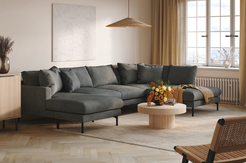 Menard 4-seters Høyrevendt U-formet Sofa med Divan og Sjeselong i Manchester - Grå - Møbler - Sofaer - U-sofa