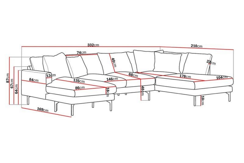 Menard 4-seters Høyrevendt U-formet Sofa med Divan og Sjeselong i Manchester - Grønn - Møbler - Sofaer - U-sofa