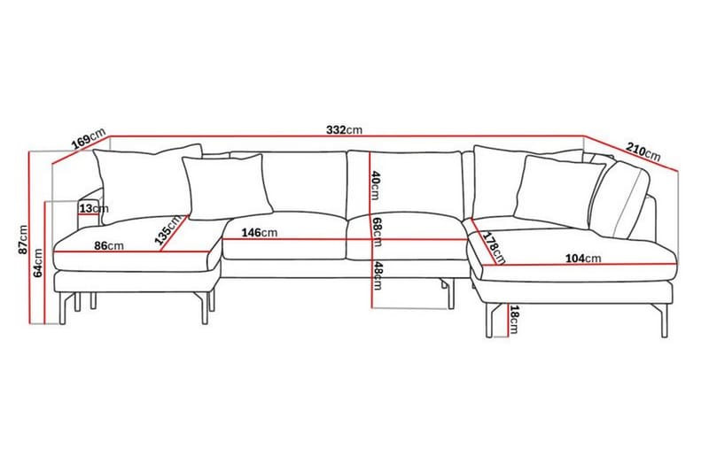 Menard 4-seters Høyrevendt U-formet Sofa med Divan og Sjeselong i Manchester - Grønn - Møbler - Sofaer - U-sofa