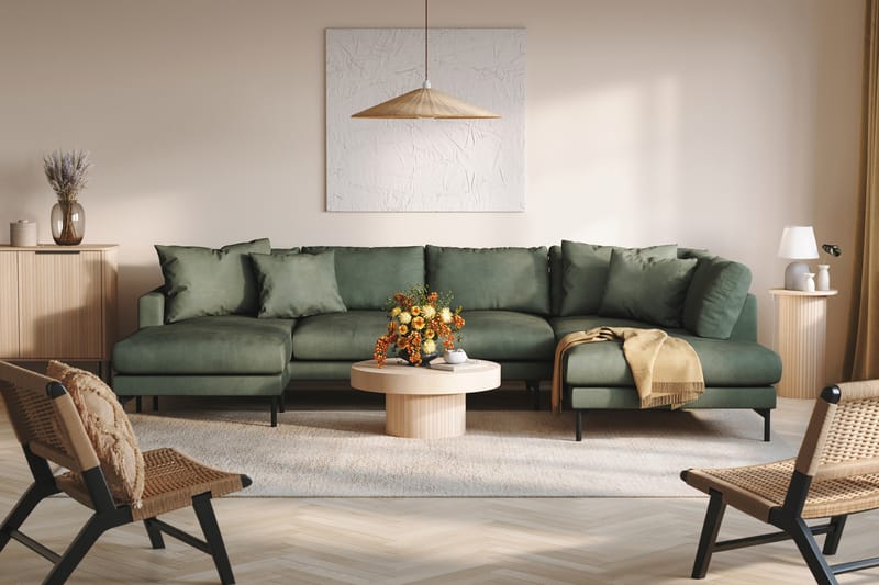 Menard 4-seters Høyrevendt U-formet Sofa med Divan og Sjeselong i Manchester - Grønn - Møbler - Sofaer - U-sofa