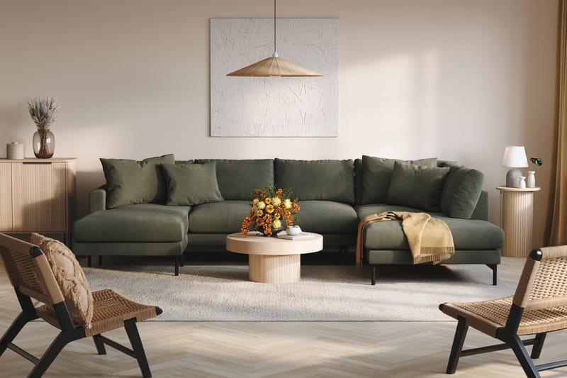 Menard 4-seters Høyrevendt U-formet Sofa med Divan og Sjeselong i Manchester - Mørk grønn - Møbler - Sofaer - U-sofa