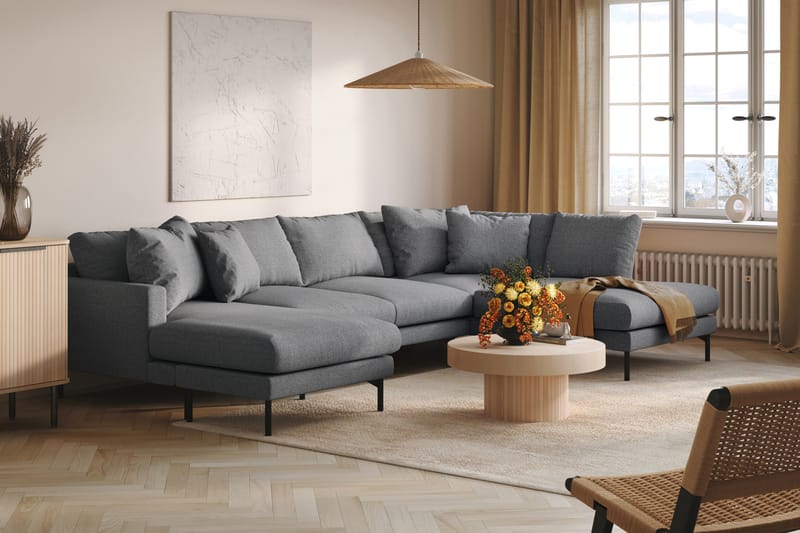 Menard 4-seters Høyrevendt U-formet Sofa med Divan og Sjeselong i Stoff - Mørk grå - Møbler - Sofaer - U-sofa
