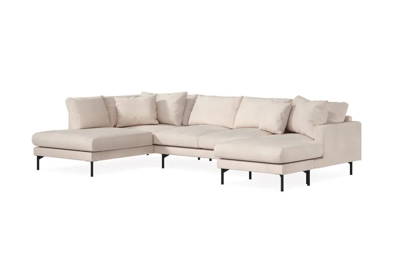 Menard 4-seters Venstrevendt Stor U-formet Dyp Large Sofa med Divan og Sjeselong i Manchester - Beige - Møbler - Sofaer - U-sofa