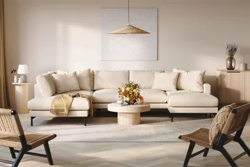 Menard 4-seters Venstrevendt Stor U-formet Dyp Large Sofa med Divan og Sjeselong i Manchester - Beige - Møbler - Sofaer - U-sofa