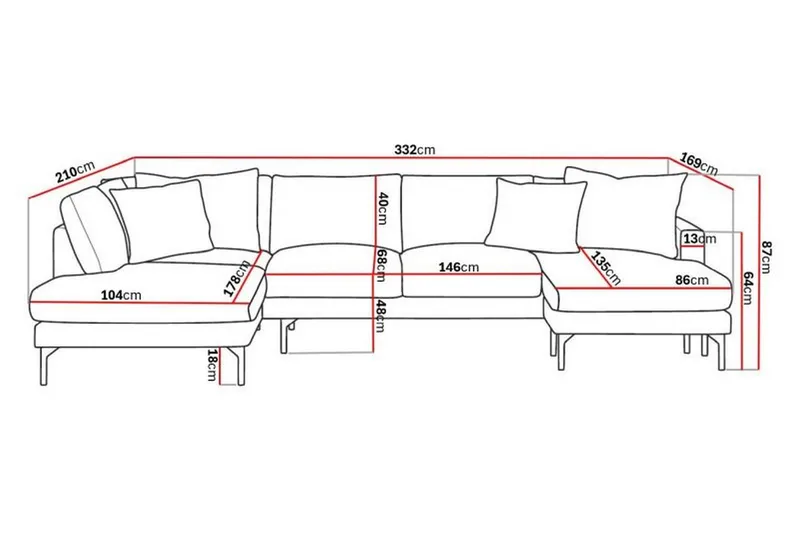 Menard 4-seters Venstrevendt Stor U-formet Dyp Sofa med Divan og Sjeselong i Manchester - Grå - Møbler - Sofaer - U-sofa