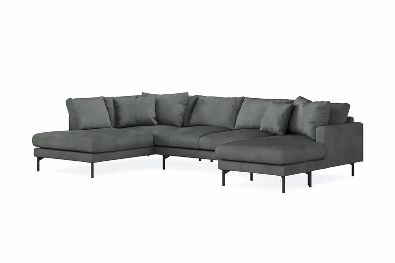 Menard 4-seters Venstrevendt Stor U-formet Dyp Sofa med Divan og Sjeselong i Manchester - Grå - Møbler - Sofaer - U-sofa