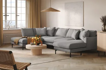 Menard 4-seters Venstrevendt U-formet Sofa med Divan og Sjeselong i Stoff - Grå - Møbler - Sofaer - U-sofa