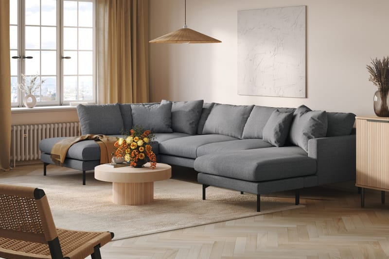 Menard 4-seters Venstrevendt Stor U-formet Dyp Sofa med Divan og Sjeselong i Stoff - Mørk grå - Møbler - Sofaer - U-sofa