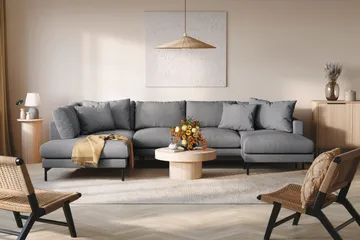 Menard 4-seters Venstrevendt Stor U-formet Dyp Sofa med Divan og Sjeselong i Stoff - Mørk grå - Møbler - Sofaer - U-sofa