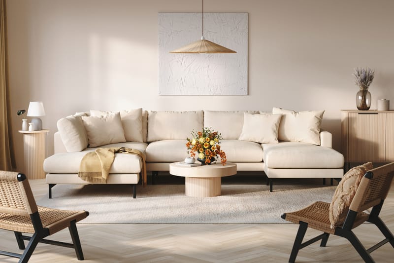 Menard 4-seters Venstrevendt U-formet Large Sofa med Divan og Sjeselong i Manchester - Beige - Møbler - Sofaer - U-sofa
