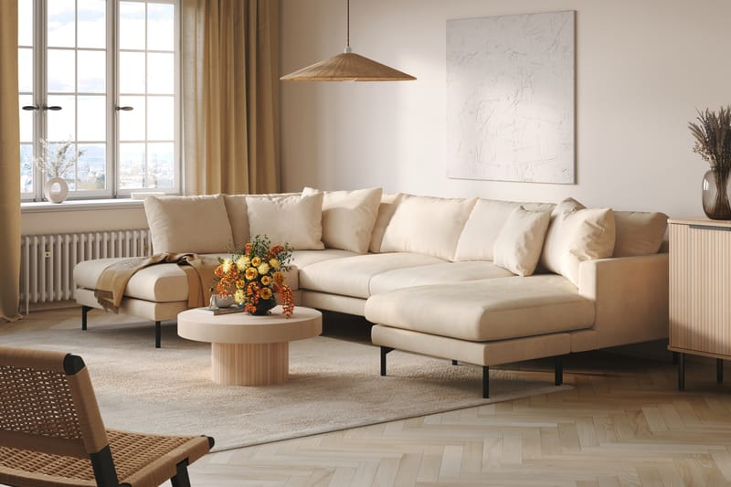 Menard 4-seters Venstrevendt U-formet Large Sofa med Divan og Sjeselong i Manchester - Beige - Møbler - Sofaer - U-sofa