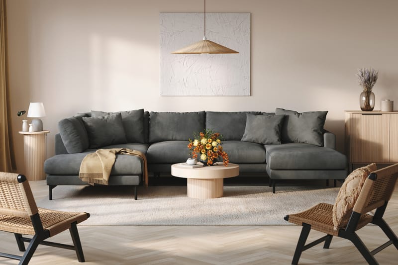 Menard 4-seters Venstrevendt U-formet Sofa med Divan og Sjeselong i Manchester - Grå - Møbler - Sofaer - U-sofa