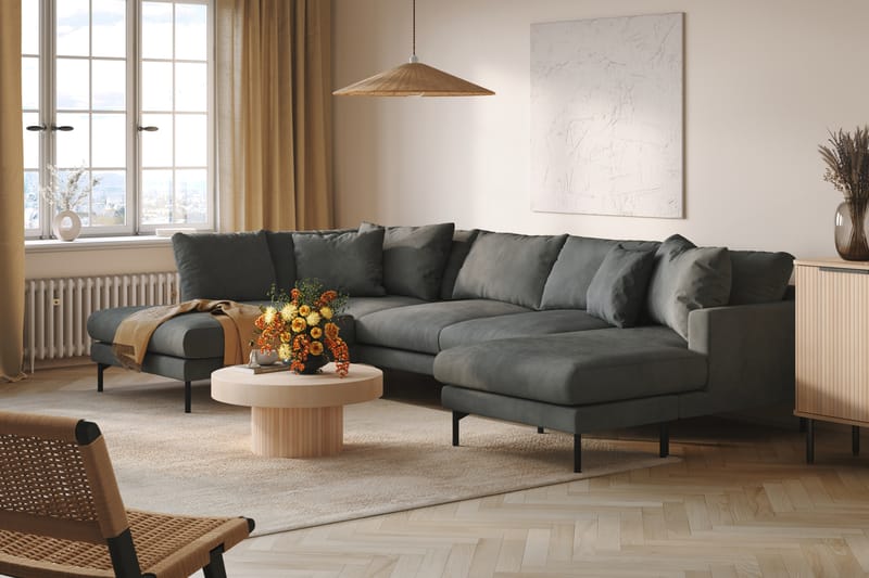 Menard 4-seters Venstrevendt U-formet Sofa med Divan og Sjeselong i Manchester - Grå - Møbler - Sofaer - U-sofa