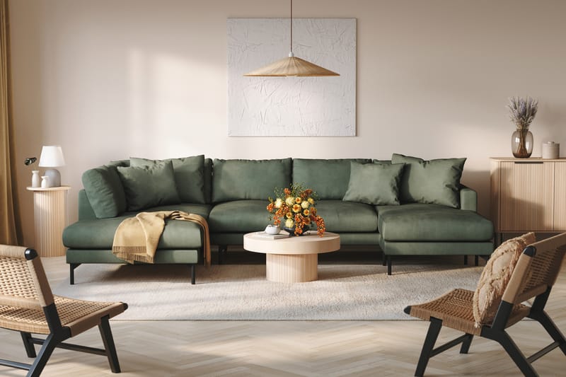 Menard 4-seters Venstrevendt U-formet Sofa med Divan og Sjeselong i Manchester - Grønn - Møbler - Sofaer - U-sofa