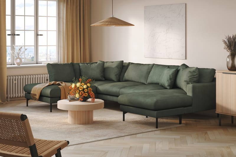 Menard 4-seters Venstrevendt U-formet Sofa med Divan og Sjeselong i Manchester - Grønn - Møbler - Sofaer - U-sofa