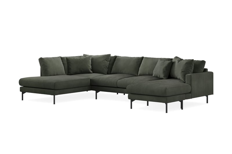 Menard 4-seters Venstrevendt U-formet Sofa med Divan og Sjeselong i Manchester - Mørk grønn - Møbler - Sofaer - U-sofa