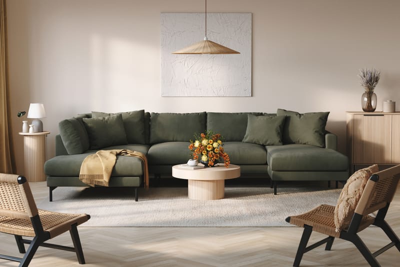Menard 4-seters Venstrevendt U-formet Sofa med Divan og Sjeselong i Manchester - Mørk grønn - Møbler - Sofaer - U-sofa