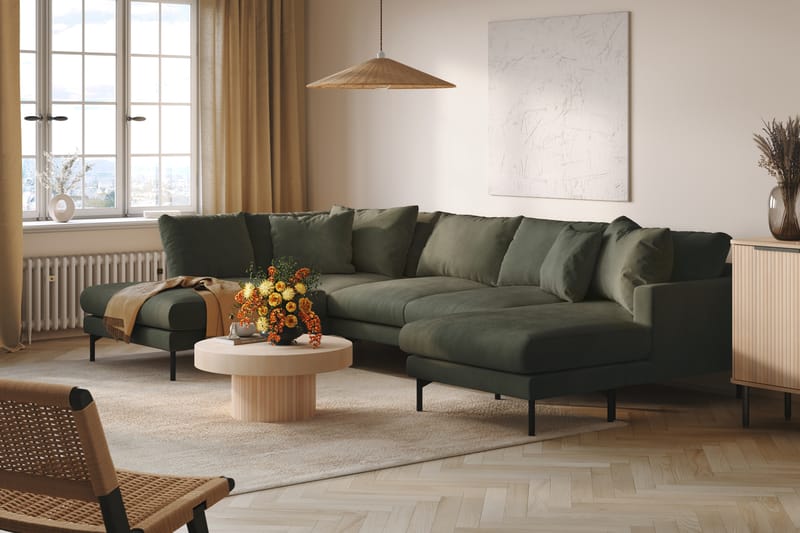 Menard 4-seters Venstrevendt U-formet Sofa med Divan og Sjeselong i Manchester - Mørk grønn - Møbler - Sofaer - U-sofa
