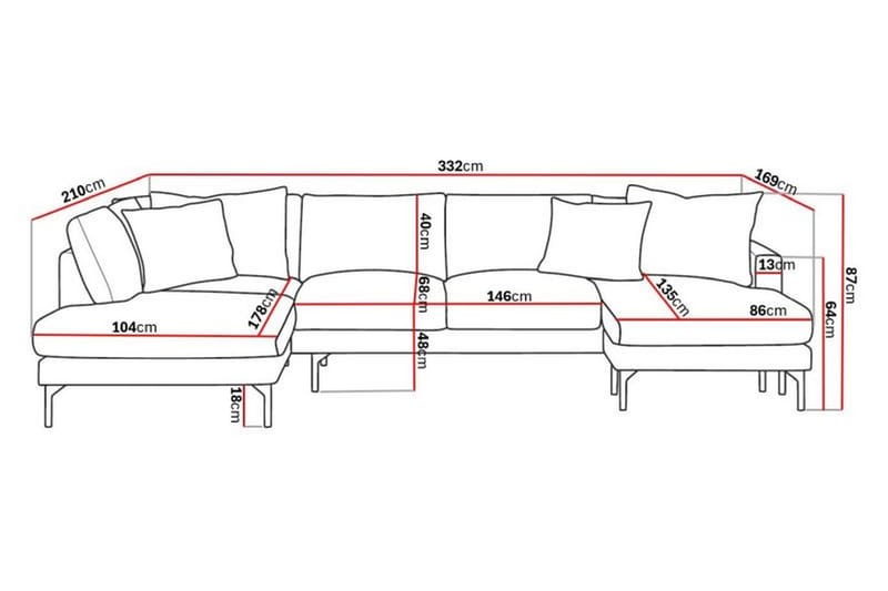 Menard 4-seters Venstrevendt U-formet Sofa med Divan og Sjeselong i Stoff - Grå - Møbler - Sofaer - U-sofa