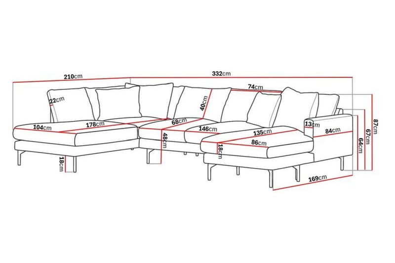 Menard 4-seters Venstrevendt U-formet Sofa med Divan og Sjeselong i Stoff - Grå - Møbler - Sofaer - U-sofa