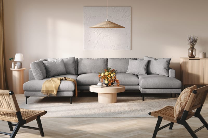 Menard 4-seters Venstrevendt U-formet Sofa med Divan og Sjeselong i Stoff - Grå - Møbler - Sofaer - U-sofa