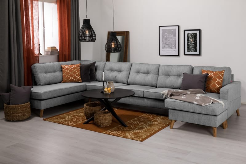 Monroe 6-seters Venstrevendt U-formet Large Sofa med Divan og Sjeselong i Stoff - Grå - Møbler - Sofaer - U-sofa