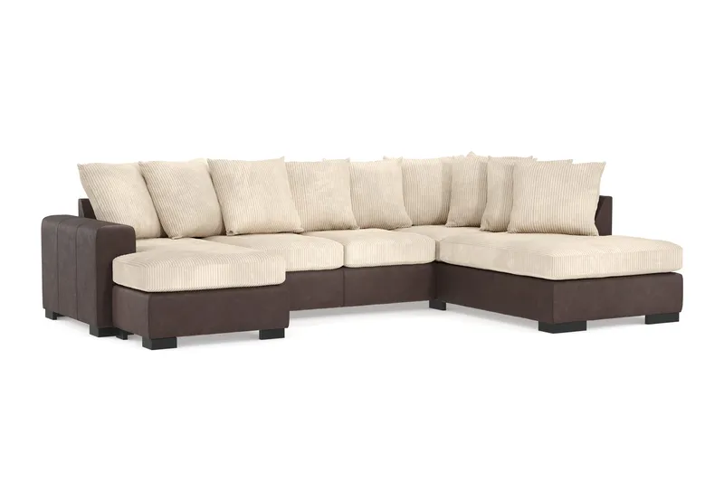 Ocean 4-seters Høyrevendt U-formet Sofa med Divan og Sjeselong i Manchester - Beige - Møbler - Sofaer - U-sofa