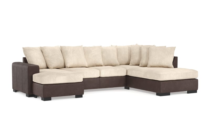 Ocean 4-seters Høyrevendt U-formet Sofa med Divan og Sjeselong i Manchester - Beige - Møbler - Sofaer - U-sofa