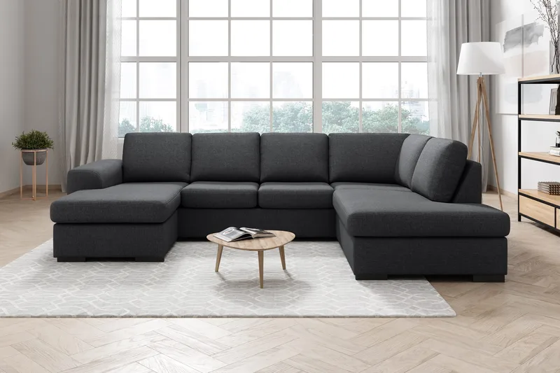 Ocean 4-seters Høyrevendt U-formet Sofa med Divan og Sjeselong i Stoff - Mørk grå - Møbler - Sofaer - U-sofa