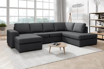 Ocean 4-seters Høyrevendt U-formet Sofa med Divan og Sjeselong i Stoff - Mørk grå - Møbler - Sofaer - U-sofa