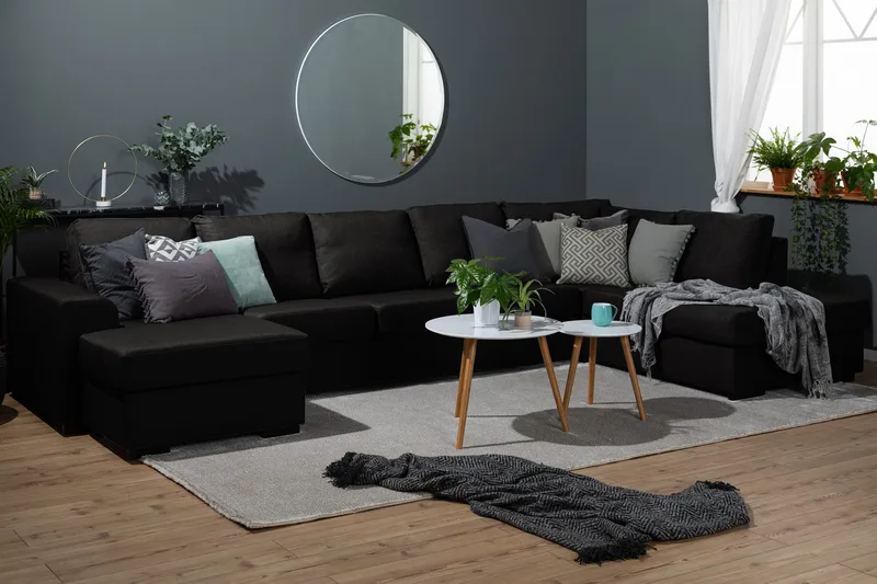 Ocean 4-seters Venstrevendt U-formet Sofa med Divan og Sjeselong i Stoff - Svart - Møbler - Sofaer - U-sofa