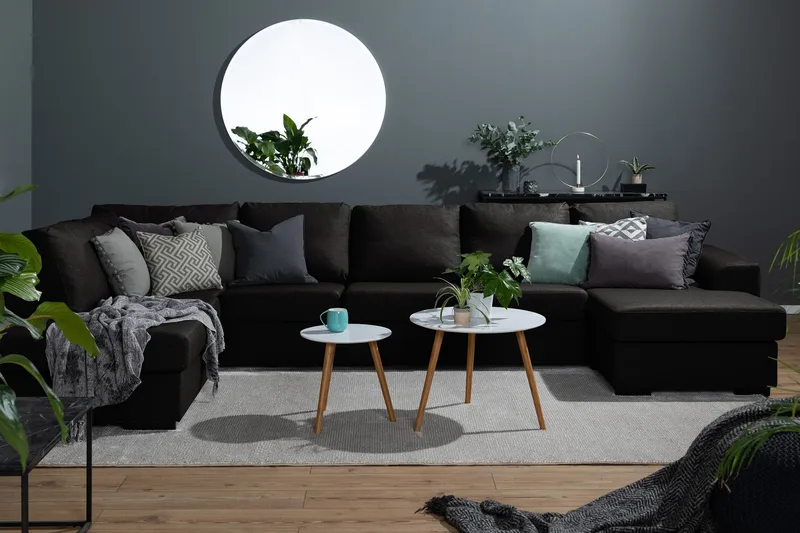 Ocean 5-seters Venstrevendt U-formet Large Sofa med Divan og Sjeselong i Stoff - Svart - Møbler - Sofaer - U-sofa