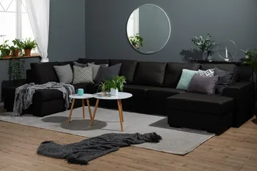Ocean 5-seters Venstrevendt U-formet Large Sofa med Divan og Sjeselong i Stoff - Svart - Møbler - Sofaer - U-sofa