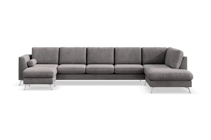 Ocean Lyx 6-seters Høyrevendt U-formet Sofa med Divan og Sjeselong + Fotskammel i Manchester - Mørk grå - Møbler - Sofaer - U-sofa